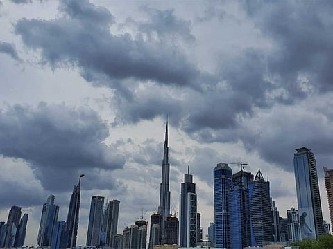 Dark clouds over Sheikh Zayed Road in Dubai.