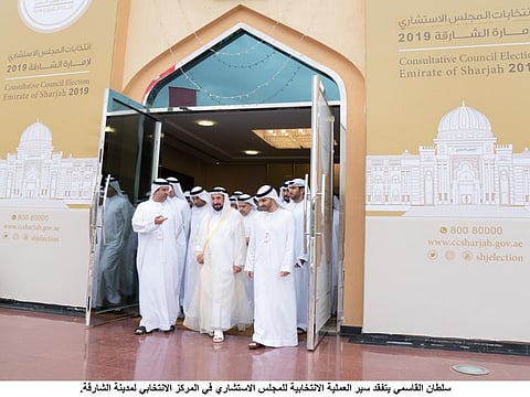 His Highness Shaikh Dr. Sultan bin Mohammad Al Qasimi, Member of the Supreme Council and Ruler of Sharjah, visited a polling station at the Sharjah Chess Club to check on the process.