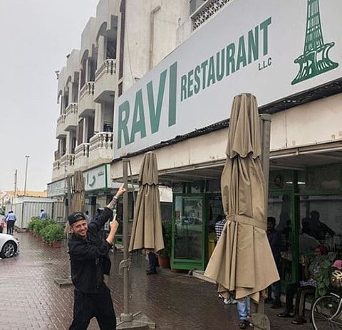 The band was in emirate for the Dubai Airshow gala and they clearly needed their Ravi fix in the midst of interviews and sound checks.