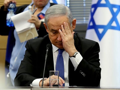 Israeli Prime Minister Benjamin Netanyahu gestures as he speaks during a meeting of the right-wing bloc at the Knesset (Israeli parliament) in Occupied Jerusalem on November 20, 2019.