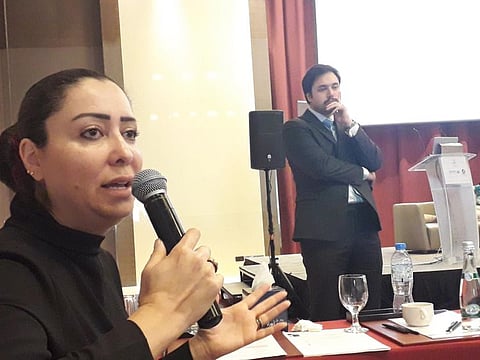 Milan Sharif, legal advisor of Abu Dhabi Police’s General Headquarters, addresses a conference on Prevention of Crime and Extremism. She highlighted the role of women in preventing crimes, cybercrimes and its penalties.