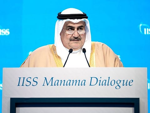 Bahraini Foreign Minister Shaikh Khalid speaks at Manama Dialogue on Saturday.