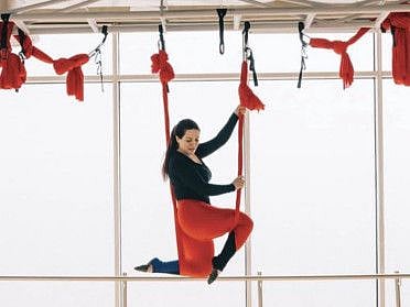 Roaa Al Sahhaf practicing in her studio.