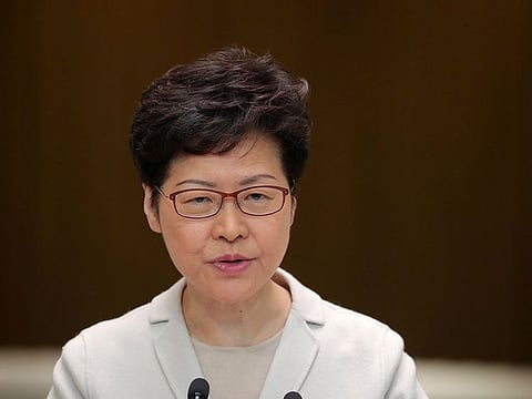 Hong Kong chief executive Carrie Lam speaks to the media in a weekly news briefing after local elections in Hong Kong, China, November 26, 2019.