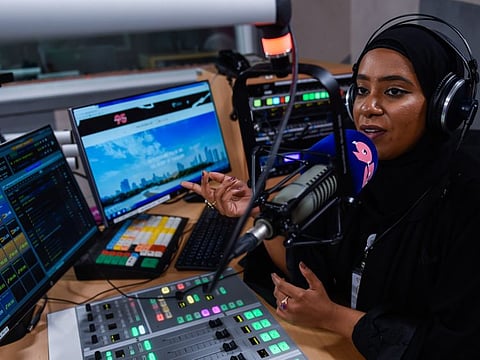 Aisha AlMazmi, 25, youngest Emirati radio presenter to host an English show at Pulse 95 from Sharjah. Photo: Ahmed Ramzan/ Gulf News