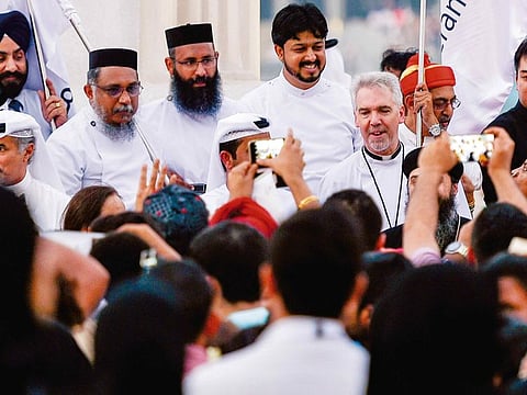 Muslims, Hindus, Sikhs, Christians, Bahai,   Buddhist along with other sub religions seen at the tolerance parade at Burj park Dubai organized by the Mohammed bin Rashid Awards for tolerance. Photo: Ahmed Ramzan/ Gulf News