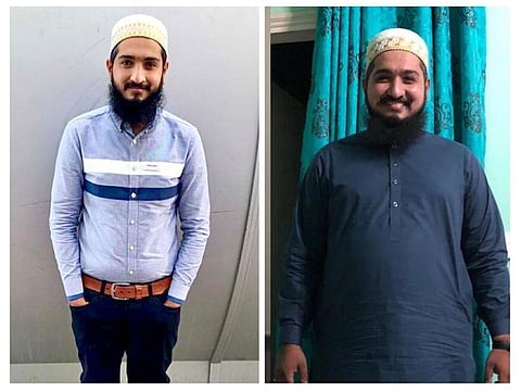 Adnan Muhammad Hussain before (right) and after