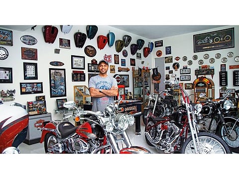 Manjeet's house features an amazing Harley Davidson shrine!