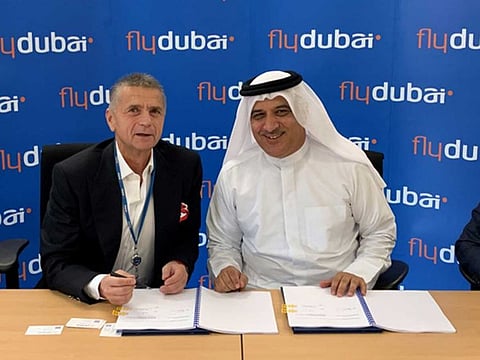 Ghaith Al Ghaith, Chief Executive Officer at flydubai and Roman Vik, CEO of Smartwings at the singing ceremony.