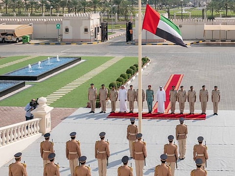 Sheikh Abdullah bin Salem bin Sultan Al Qasimi, Deputy Ruler of Sharjah, attended the ceremony of Martyr's Day at the Emiri Guard in Sharjah.
.
On the occasion of the martyr's day, the flag was held at half-mast, and His Highness observed a minute of silence in honor of the sacrifices of the righteous martyrs of the homeland.WAM