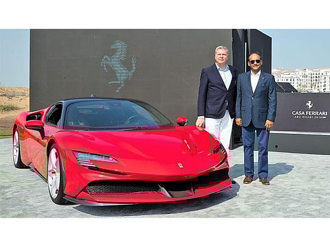 Dieter Knechtel, Chief Executive Officer Far East and Middle East, Ferrari and Harish Aiyappa, Senior Brand Manager – Ferrari, Al Tayer Motors at the special viewing of the SF90 Stradale at Casa Ferrari Abu Dhabi 2019