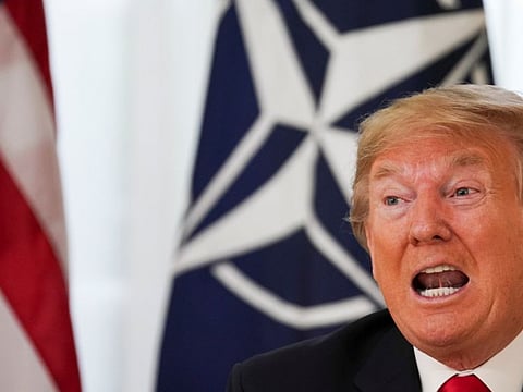 U.S. President Donald Trump speaks during a meeting with NATO Secretary General Jens Stoltenberg (not pictured), ahead of the NATO summit in Watford, in London, Britain, December 3, 2019.