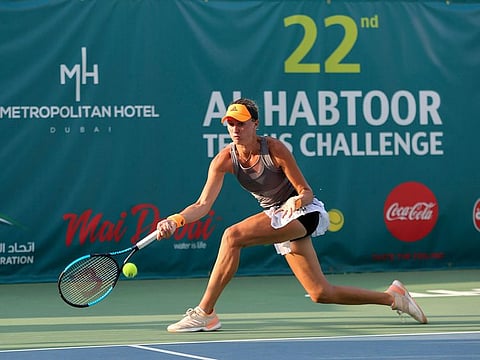 Top seed Kristina Mladenovic in action at the 22nd Al Habtoor Tennis Challenge.