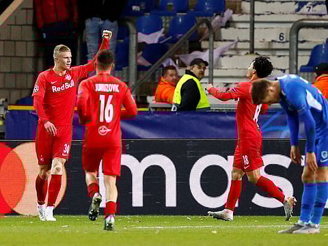 Salzburg's Erling Braut Haaland celebrates.