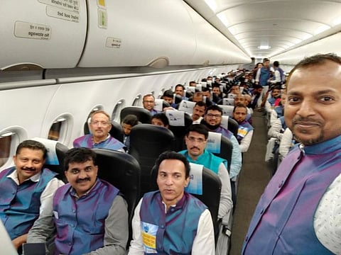 Passengers who were aboard the Kannur-Abu Dhabi maiden flight last year flying together on the same route to mark the first anniversary on Monday