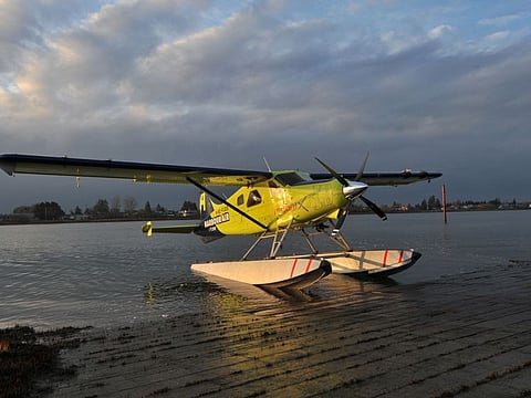 Harbour Air Pilot and CEO Greg McDougall flies the world’s first all-electric, zero-emission commercial aircraft during a test flight in a de Havilland DHC-2 Beaver from Vancouver International Airport’s South Terminal on the Fraser River in Richmond, British Columbia, Canada, December 10, 2019. The plane, which first flew in 1947, became the world’s first commercial test of an all-electric airplane. It is now powered by the magni500, a 750 horsepower (HP) all-electric motor, built by magniX. / AFP / Don MacKinnon