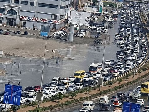 Traffic congestion due to flooded roads in Al Nahda, Sharjah.