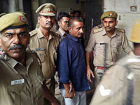 File picture of Unnao rape accused Kuldeep Singh Sengar who has been convicted by Tis Hazari court, in New Delhi on Monday.