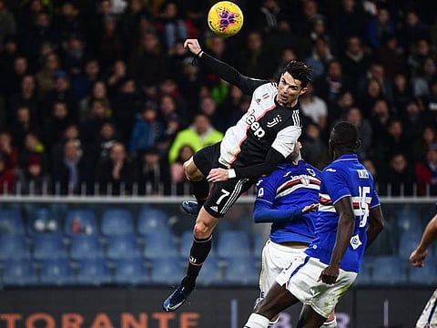 Cristiano Ronaldo scores his header against Samp.
