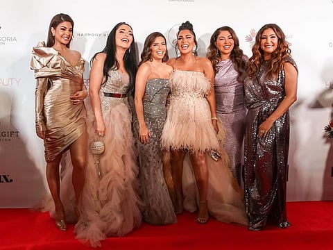 Maria Bravo, Jacqueline Fernandez, Mona Kattan, Eva Longoria and Huda Kattan at The Global Gift Foundation red carpet in Dubai on Tuesday 17 December 2019. Photo: Virendra Saklani/Gulf News