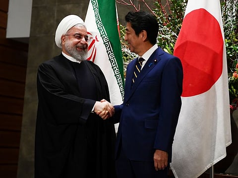 Japanese Prime Minister Shinzo Abe and Iranian President Hassan Rouhani meet in Tokyo, Japan, December 20, 2019.