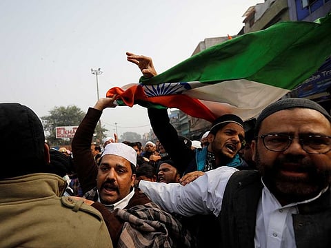 Demonstrators attend a protest against a new citizenship law at Jama Masjid in the old quarters of Delhi, India, December 20, 2019.