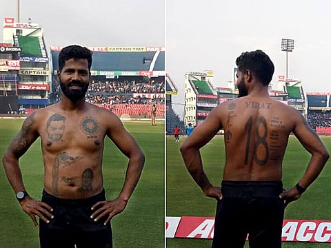 Pintu had his body covered with tattoos of Indian captain Virat Kohli.