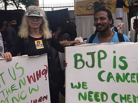Janne-Mette Johansson at the People’s Long March protest held in Eranakulam, Kerala