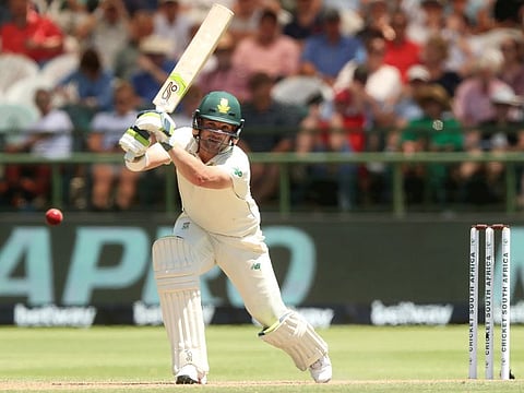 South Africa opener Dean Elgar during his patient innings of 88 at Cape Town on Saturday.