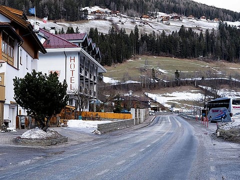 General view on a street where a car had plowed into a group of people in Luttach, near Bruneck in the northern region South Tirol, Italy, Sunday, Germany, Jan. 5, 2020.
