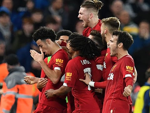 Liverpool's Curtis Jones in a huddle with his teammates after scoring the matchwinner against Everton in FA Cup third round clash on Sunday.