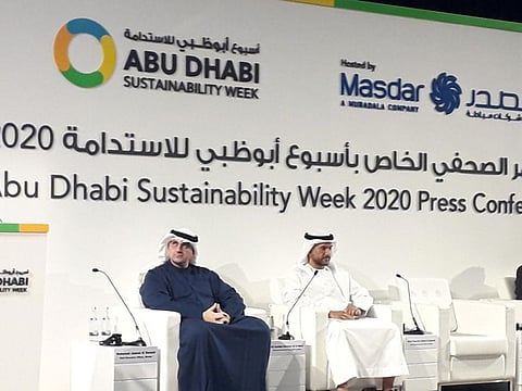 Addressing to a Press conference at Masdar City in Abu Dhabi to launch ADSW 2020, Dr Thani Bin Ahmad Al Zeyoudi, Minister of Climate Change and Environment. Picture by Anwar Ahmad