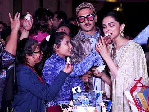 Lucknow : Bollywood actress Deepika Padukone celebrating her birthday with acid attack victims during promoting of upcoming film 'Chhapaak' in Lucknow, Sunday, Jan 05,2020. Actor and her husband Ranveer Singh also seen. (PTI Photo)(PTI1_5_2020_000182B)