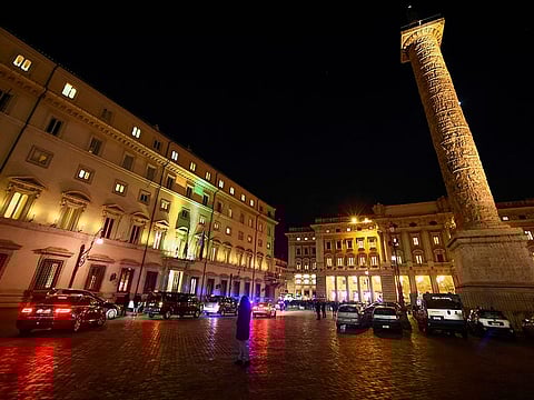 The motorcade transporting Libya's military strongman Khalifa Haftar waits outside Palazzo Chigi in downtown Rome on January 8, 2020 during a meeting with Italy's prime minister, as part of Europe's accelerating diplomatic efforts to seek ways to ease crisis.