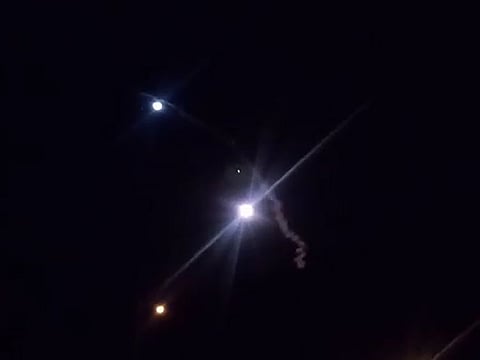 A still image from an Islamic Republic of Iran Broadcasting video shot on January 8, 2020, allegedly shows rockets launched from Iran againts the US military base in Ain Al Assad in Iraq.