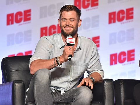Chris Hemsworth participates during a Q&A panel on day three at the Ace Comic-Con at the Donald E Stephens Convention Center on Sunday, Oct. 13, 2019, in Rosemont, Ill. (Photo by Rob Grabowski/Invision/AP)