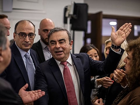 Carlos Ghosn, 65, arrives at a news conference in Beirut on Wednesday, Jan. 8, 2020.