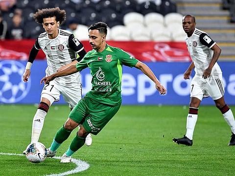 Action from the Arabian Gulf Cup clash between Shabab Al Ahli and Al Jazira.