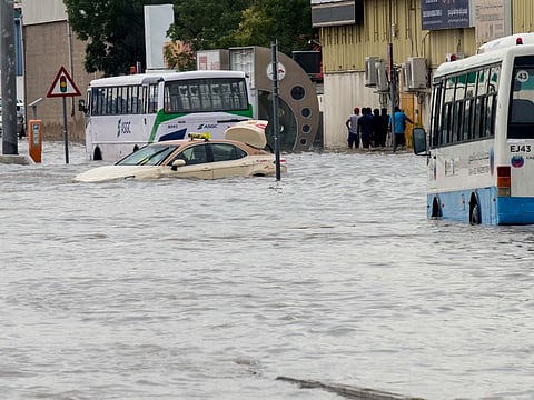 Stranded vehicles on a flooded raod in Al Quoz after heavy rain on Saturday 11 January 2020. Photo: Virendra Saklani/Gulf News