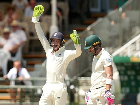 File photo: England's Jos Buttler appeals unsucessfully for the wicket of South Africa's Faf du Plessis.