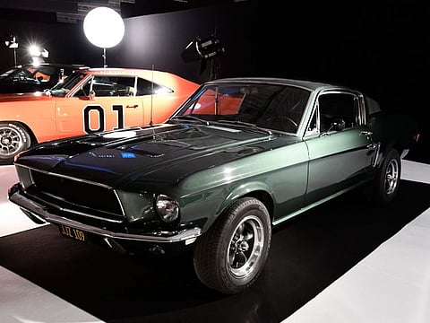 In this file photo taken on October 01, 2016 the 1968 Ford Mustang GT 390 car used for Steve McQueen film "Bullitt" during the Paris Motor Show at the Porte de Versailles Exposition Centre in Paris.