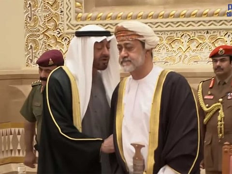 Screen grab from video of Sheikh Mohammad bin Zayed with Oman Sultan Haitham