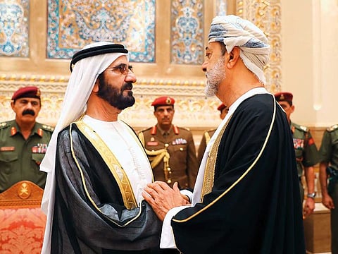 Sheikh Mohammed Bin Rashid Al Maktoum offering condolences to Sultan Haitham bin Tariq on the demise of Sultan Qaboos