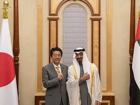 Mohamed bin Zayed with Japan's Abe.