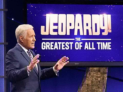 Host Alex Trebec on the set of 'Jeopardy!'