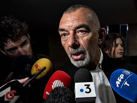 French lawyer Frederic Doyez answers journalists pior to the trial of his client Bernard Preynat, a former priest accused for sexual assault, on January 14, 2020, at the courthouse of Lyon, southeastern France.