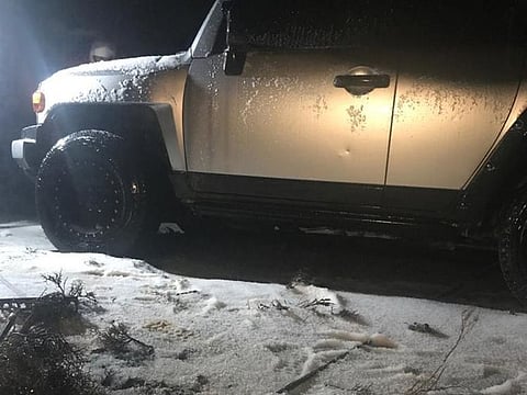 Hail seen in Jebel Jais in Ras Al Khaimah on Tuesday night. Jais is the UAE's tallest peak.