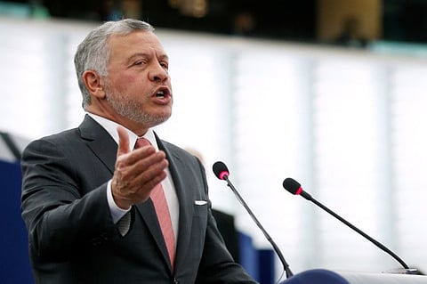 King of Jordan Abdullah II addresses the European Parliament in Strasbourg, France on Wednesday.