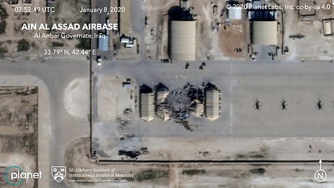 This satellite image shows the damage caused from an Iranian missile strike at the Ain Al Asad air base in Iraq.