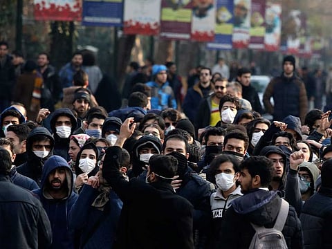 Anti-government protesters attend a demonstration at the Tehran University campus.  File photo taken on. January 14, 2020.